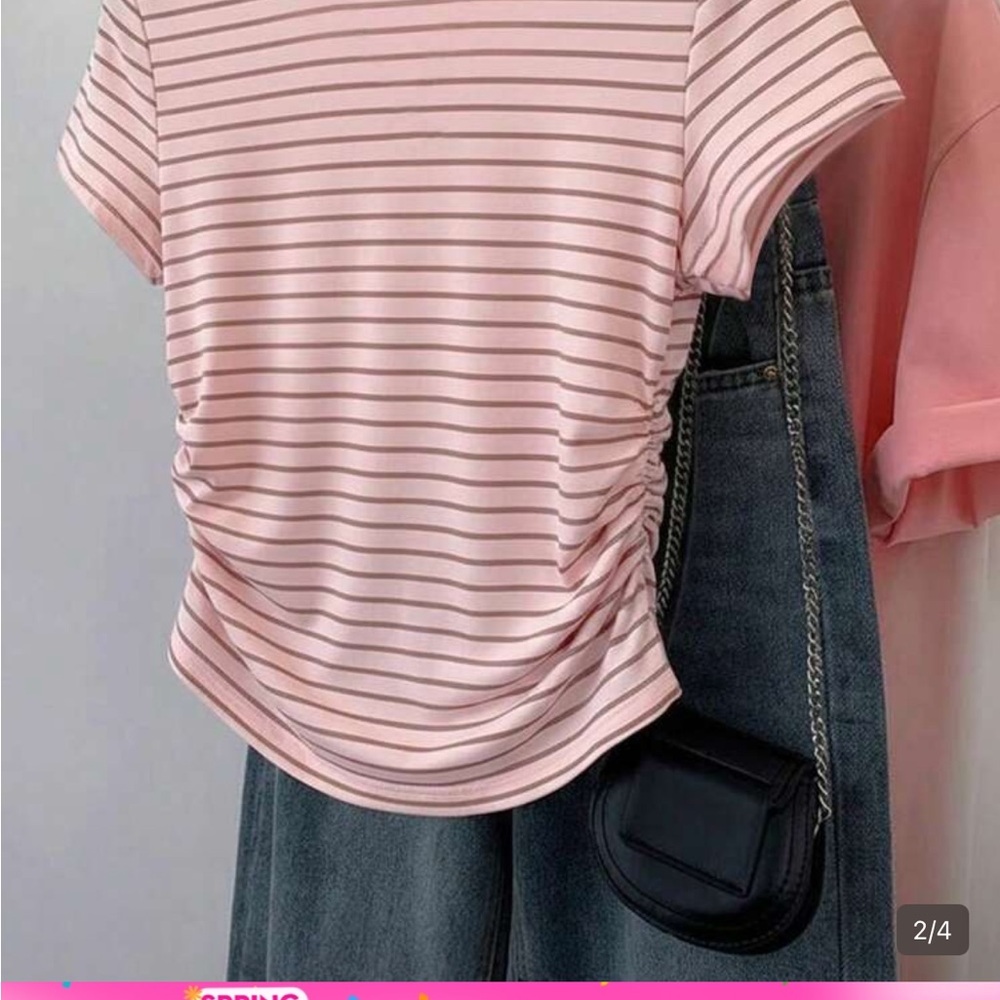 SHEIN Pink Striped Ruched Tee